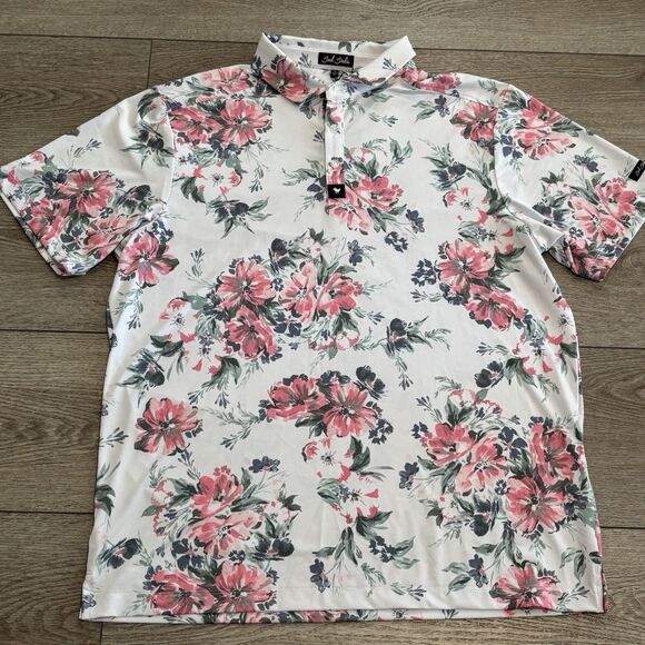 Bad Birdie Golf Polo NWT Mens XL Spring Showers Floral Print White Flowers - Picture 3 of 7